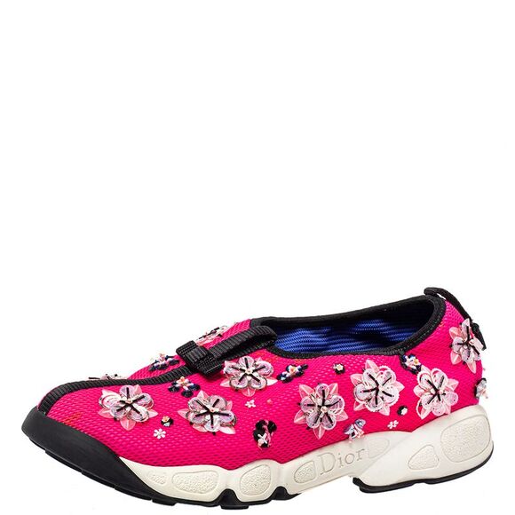 Dior Pink Mesh Embellished Fusion Slip On Sneakers Size 37 - Picture 1 of 4
